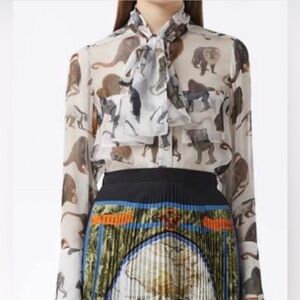 Burberry 100% silk monkey print button down blouse